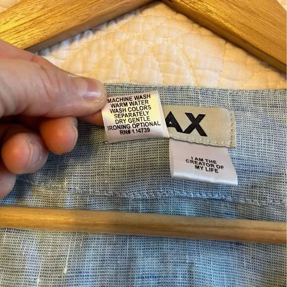 FLAX Linen Medium Carolina Blue Shirt Long Sleeve Button Front Coastal Summer - Picture 8 of 8